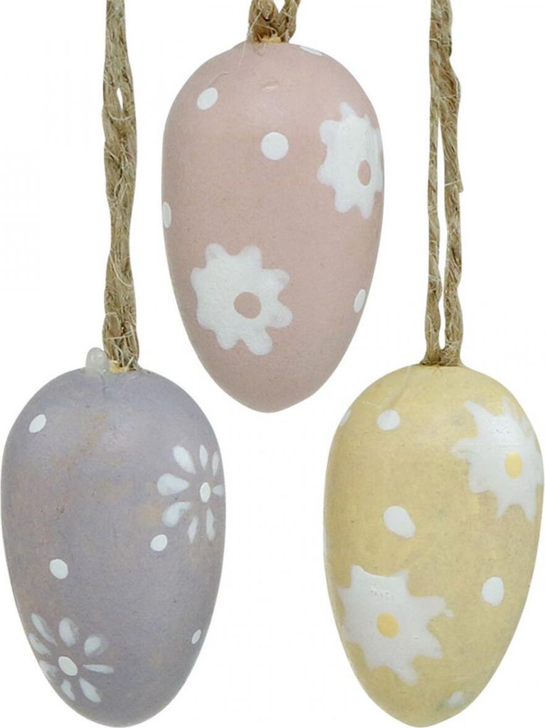 Mini Osterdeko Holzeier Blumen Lila Rosa Gelb 6er Set, 6 Stück