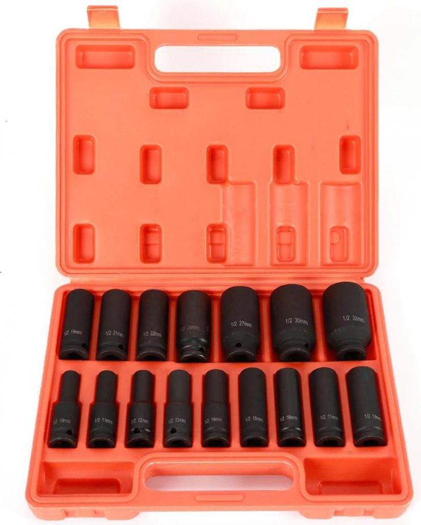 Steckschlüsselsatz - 16-teilig Sechskant-Nüsse - 1,27 cm Vierkantantrieb - Mit Aufbewahrungsbox - Für Auto & Heimreparatur - Orange