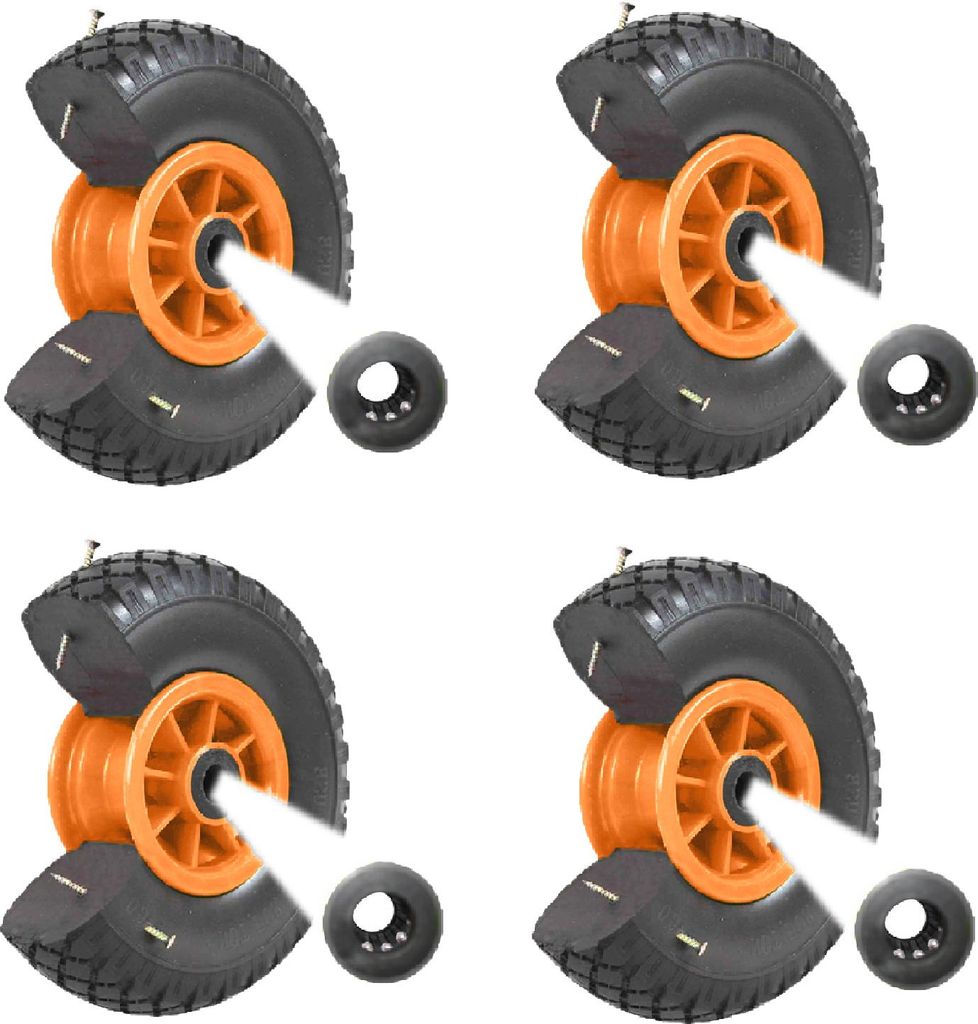 4x Sackkarrenrad PolyurethanRad 260x85 mm 3.00-4 75 mm zentrierte Nabe Ø 20 mm orange Vollgummi Bollerwagen