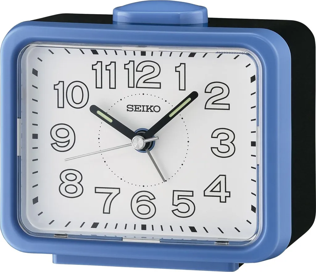Seiko Clocks QHK061L Réveil Silencieux Bleu avec Sonnerie Cloche Forte