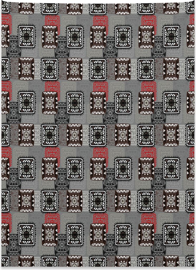 Abakuhaus Ethnisch Wandteppich, Aztekische Ornament Spitze aus Weiches Mikrofaser Stoff Kein Verblassen Klare Farben Waschbar, 110 x 150 cm, Zinnob...