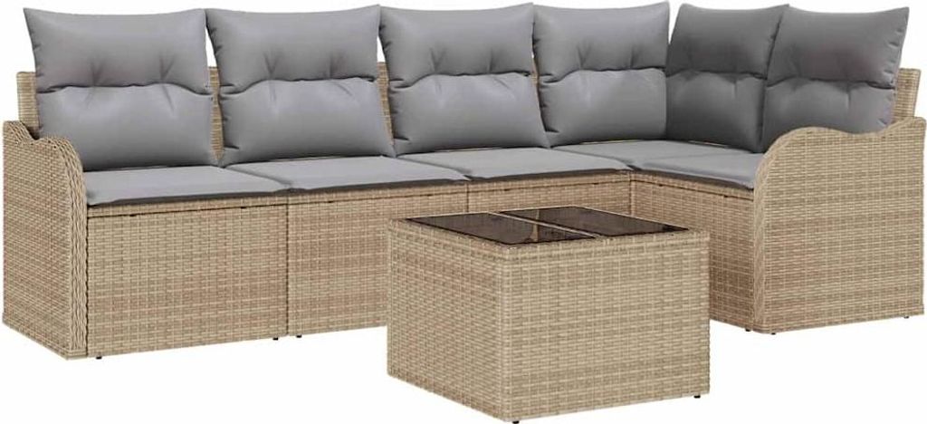 Gartensofa-set mit Speicher 6 pcs Beige Poly-Rattan