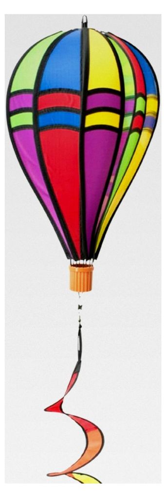 Windspiel - Satorn Balloon Twister Retro - wetterbeständig - Ballon: Ø23cm x 37cm, Holzkorb: 4cm x 3,5cm, Spirale: Ø10cm x 75cm - inklusive Aufh...