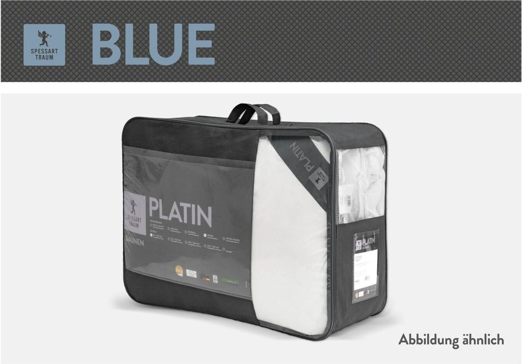 Spessarttraum Daunendecke Blue Füllung: 60% Daunen/ 40% Federn Bezug: 100% Baumwolle Größe 240 x 220 cm Wärmeklasse extraleicht