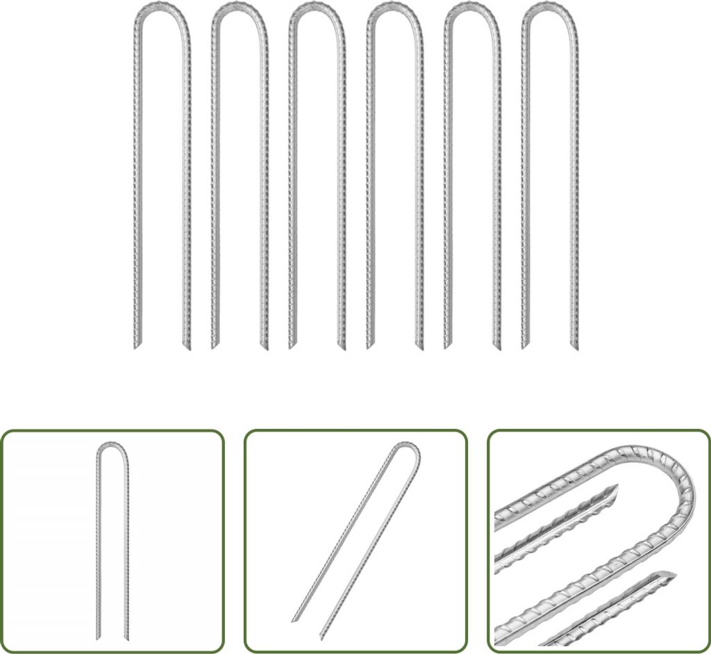 The Living Store Zeltheringe 6 Stk. U-Form 37 cm Ø10 mm Verzinkter Stahl