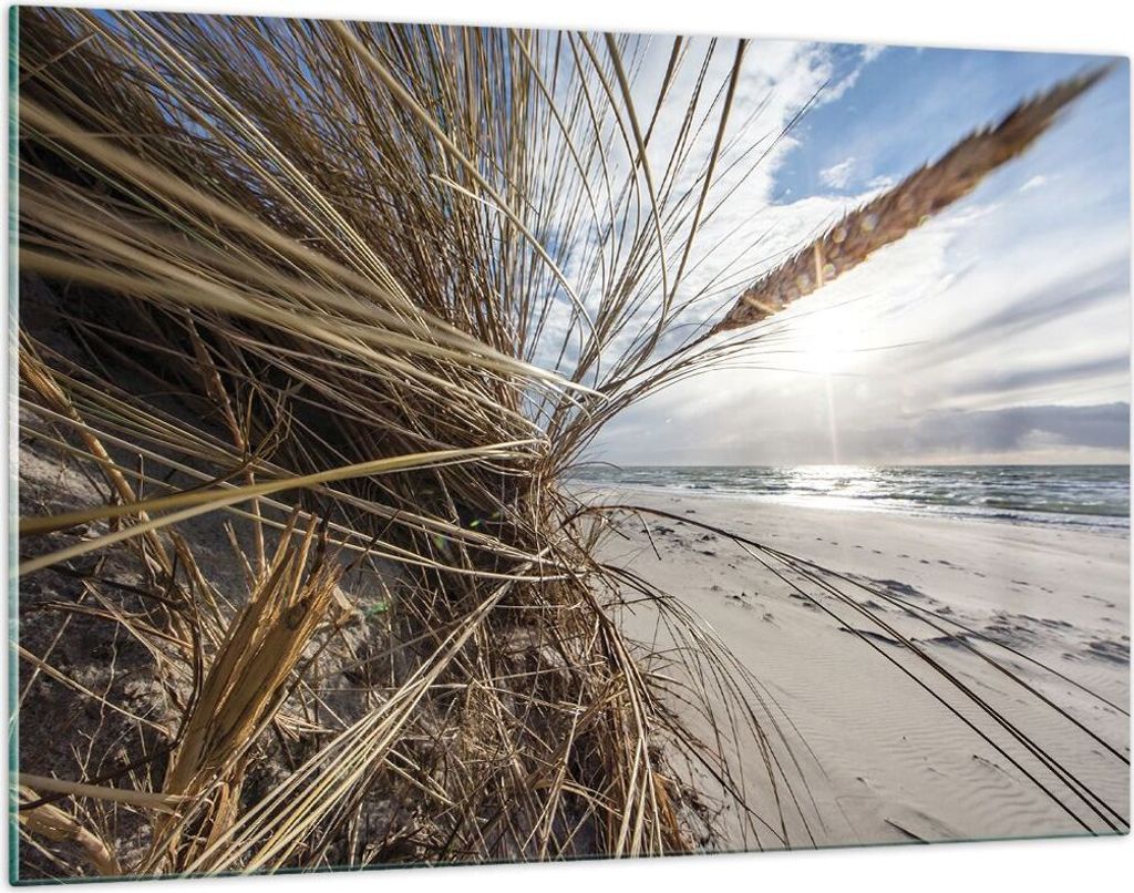 Bilder auf glas - Einteilig - Küste Perspektive Gras - 120x80cm - Glasbilder - Wandbilder - Bilder - zum Aufhängen bereit - Wanddekoration aus Gl...