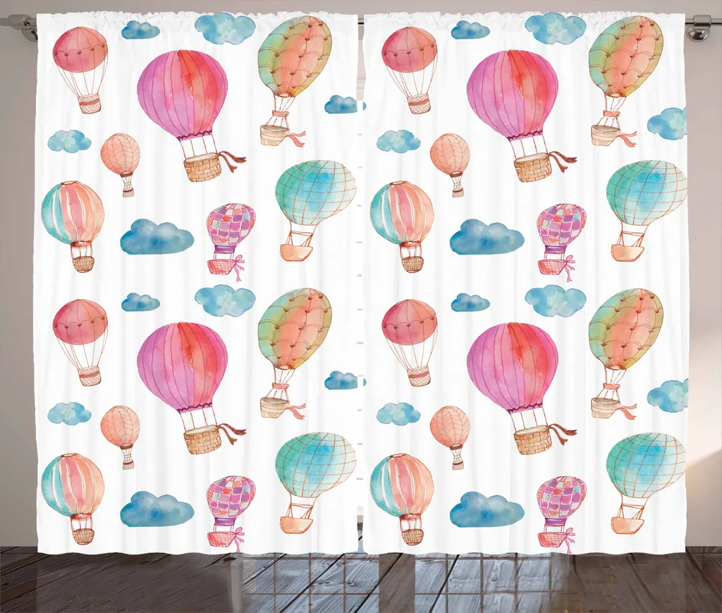 Rideau décoration chambre enfant aquarelle nuages bleu rose 280x225