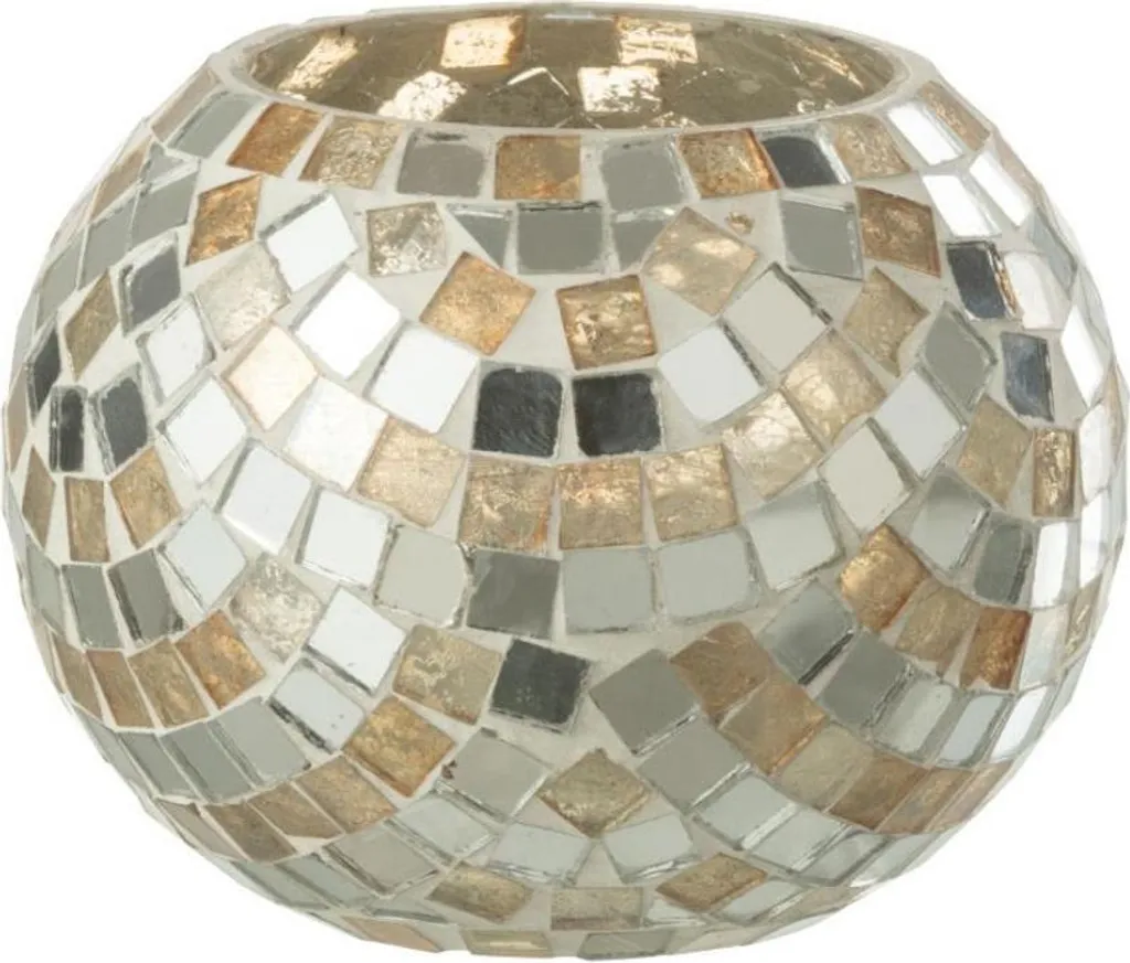 Porte-bougies J-Line Verre Mosaïque Argenté Or - Finition Artisanale 8cm