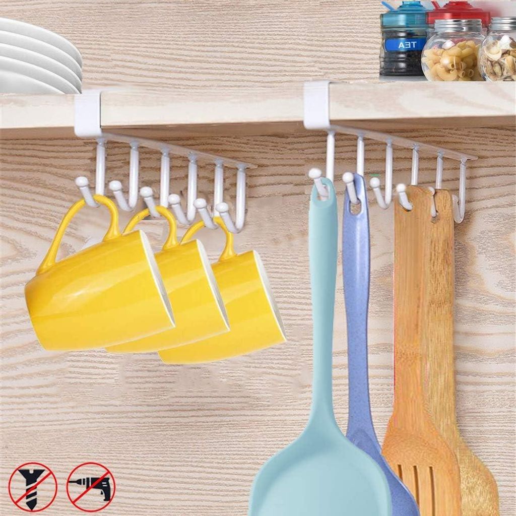 2 Stück Aufbewahrungshaken für Tassen, Gläser, Küchenutensilien, Krawatten, Gürtel und Schals, Hängeregalhalter, Haken unter dem Schrank, kei...