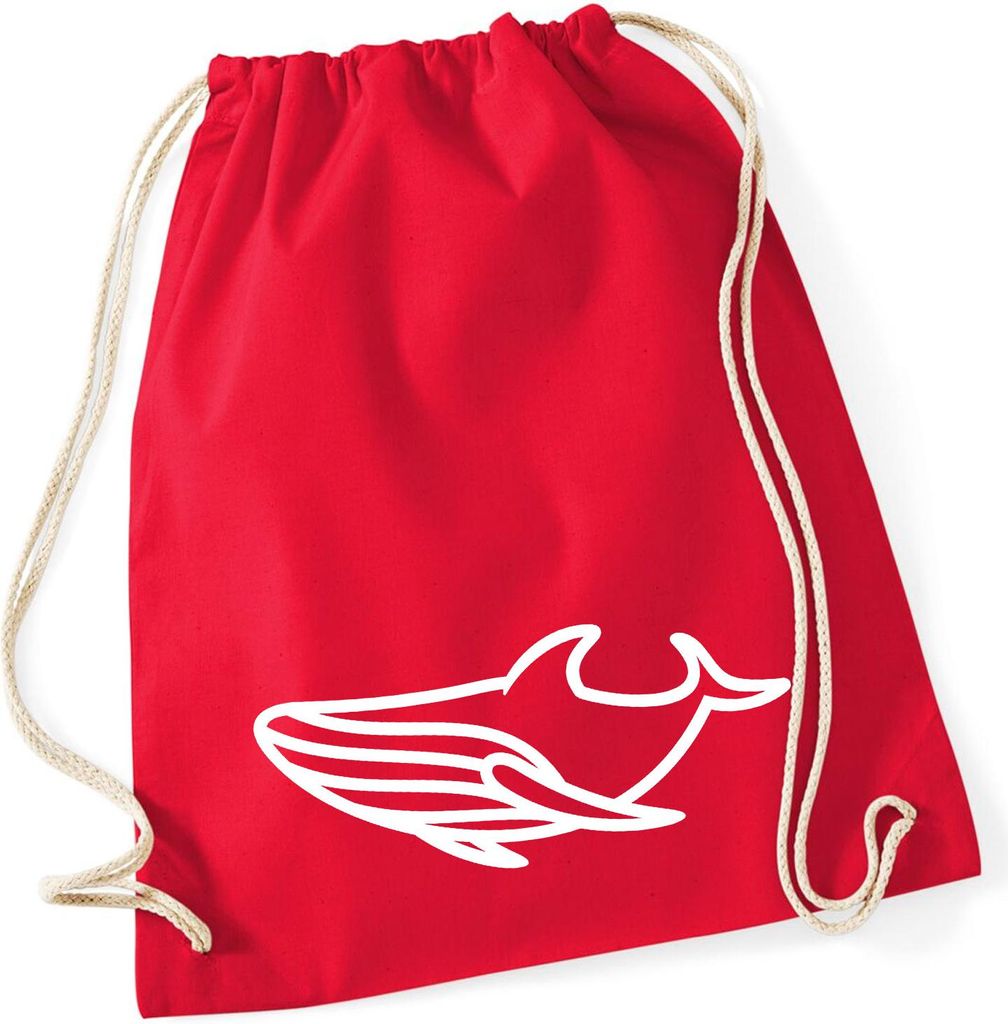 Huuraa Turnbeutel Blauwal Silhouette 12 Liter Classic Red Baumwolle Rucksack Geschenkidee