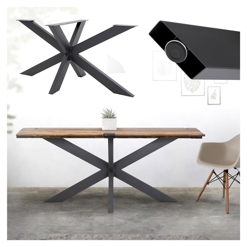 Tischgestell Spider 78x71x120 cm, Anthrazit, Kreuzgestell X-Design, Schwerlast Tischkufen aus Stahl, Metall Tischbeine, DIY Esstisch, Industriedesi...