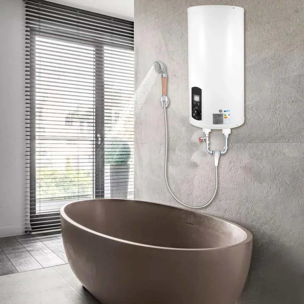 Chauffe-eau 2000W à chauffe rapide - Design cylindrique beige montage vertical