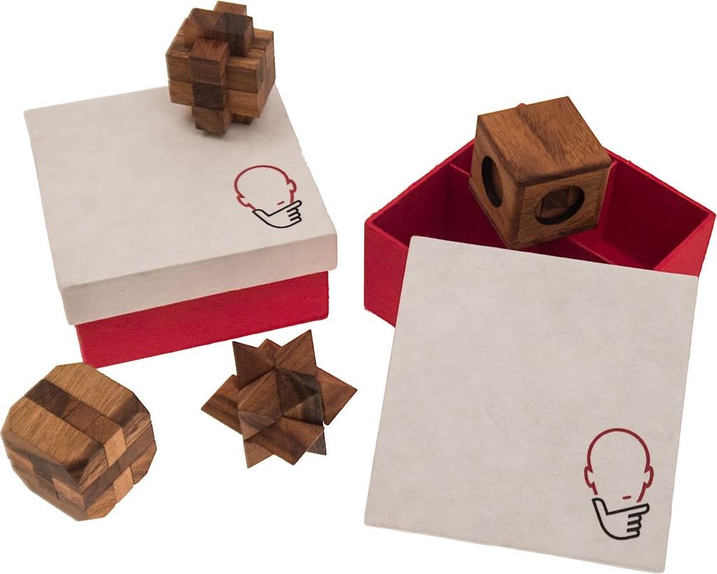 Geschenkbox mit Knobelspielen, Holz-Spiel, Denkspiel, Knobelspiel, Geduldspiel aus Holz