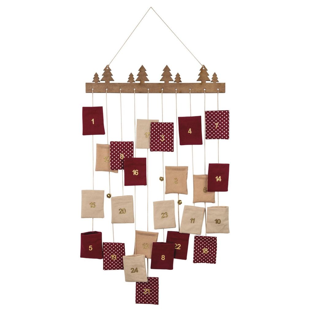 Rayher Adventskalender Set Holzleiste Advent Deko 24 Säckchen rot beige Töne Befüllbar Weihnachten