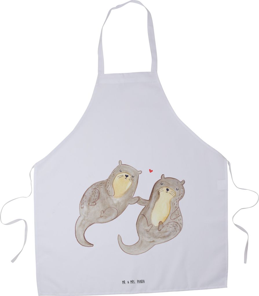 Mr. & Mrs. Panda Schürze Otter Hände halten - Weiß - Geschenk, Liebe, Küchenzubehör, Paar, Backschürze, Grillschürze, Küchenschürze, glüc...