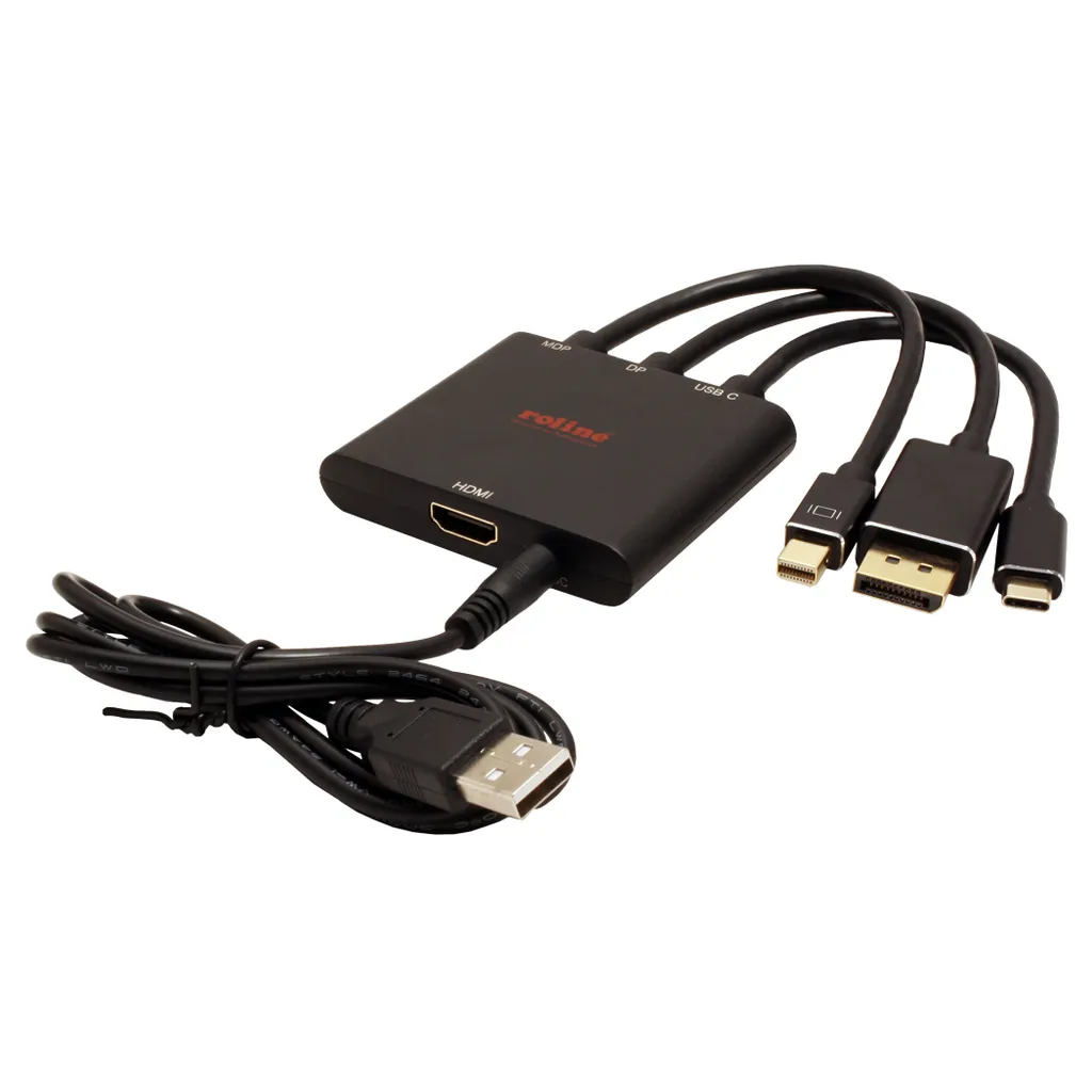 Adaptateur Multidirectionnel Mini DP et USB-C vers HDMI Actif ROLINE