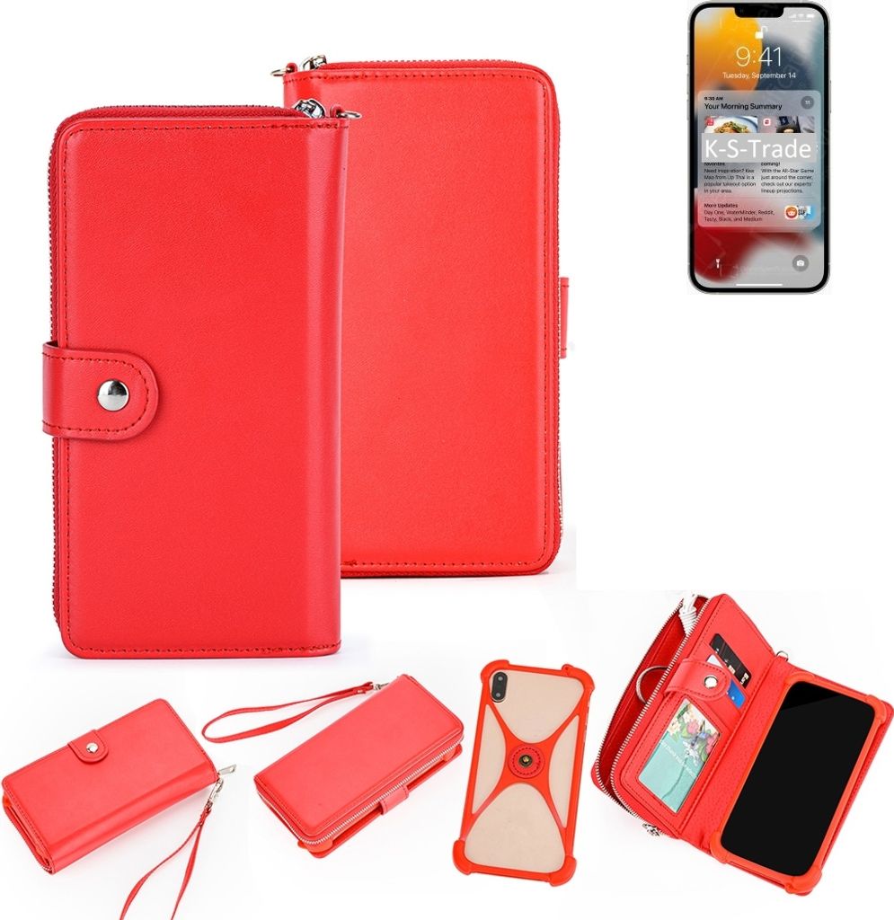 K-S-Trade 2in1 Schutzhülle Portemonnee Handyhülle mit Bumper kompatibel mit Apple iPhone 13 Pro Max Hülle Case Etui Geldbörse Smartphone rot (1x)