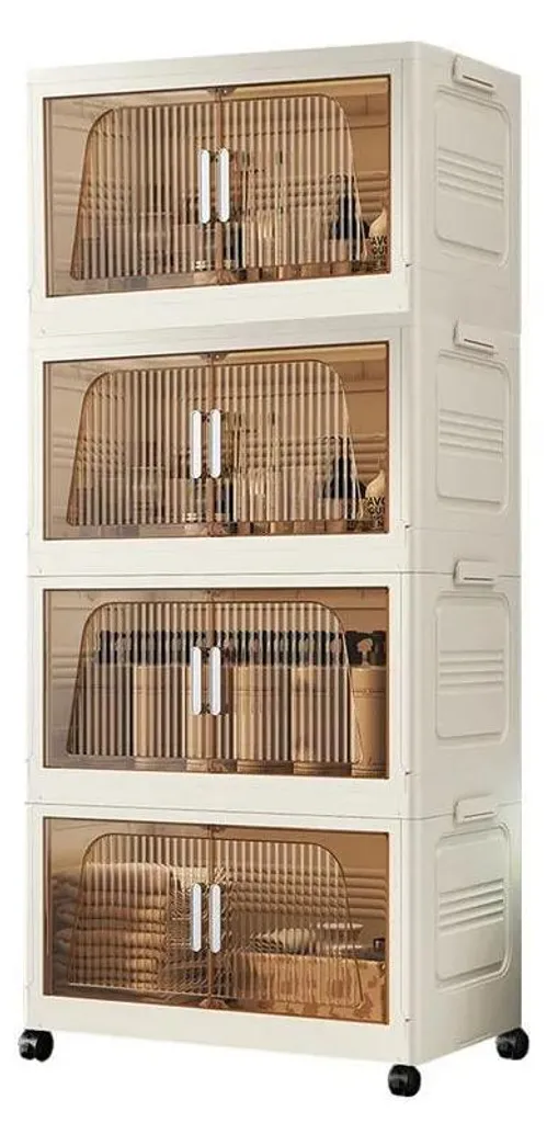 Meuble de rangement sans assemblage pliable et empilable 4 compartiments