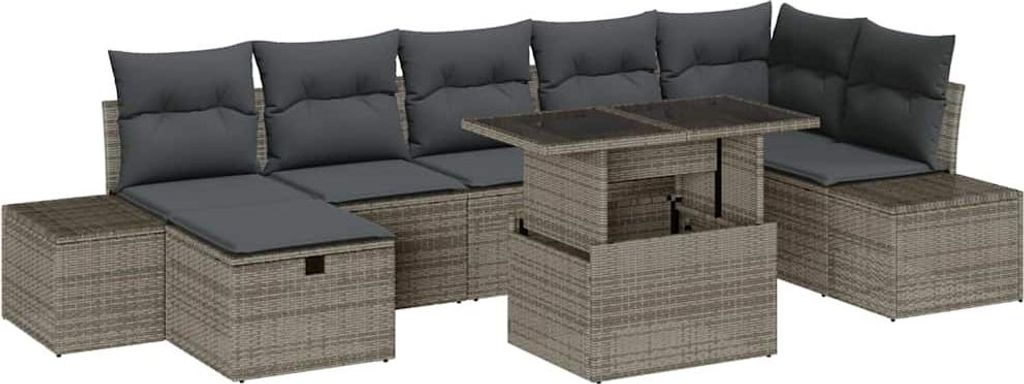 Best Möbel Garten-Sofa-Set mit Kissen - mit Speicher 8 pcs - Grau Poly Rattan - Terrassenmöbel A3359886
