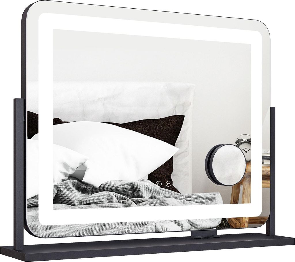 Schminkspiegel mit LED-Lampen, USB-Anschluss, 3 Modi, drehbar, Schwarz