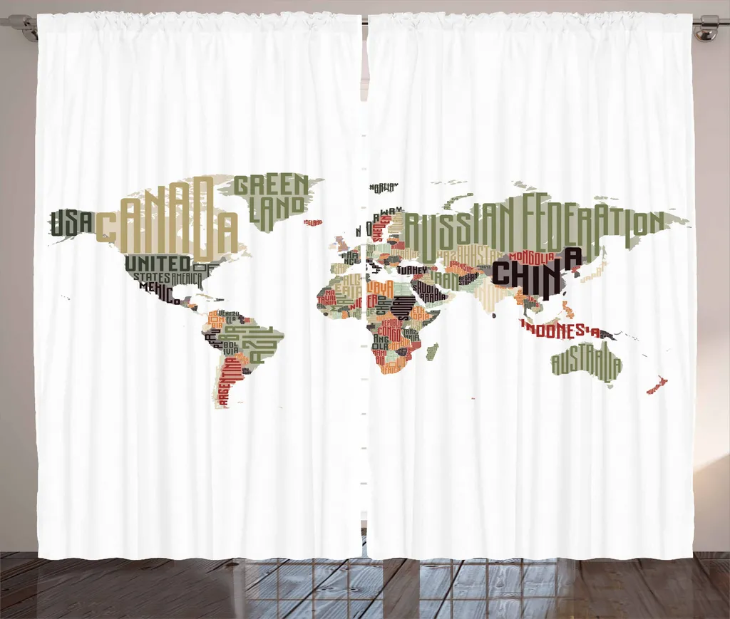 Rideaux universels carte du monde pour salon style rustique multicolore