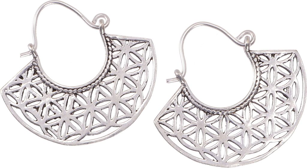 Tribalohrringe aus Messing, Flower of Life Ethnoohrringe, Tribal Ohrringe, Yogaschmuck - Silber, Silber-Farben, 4*3,5 cm, Ohrringe + Ohrstecker Mod...