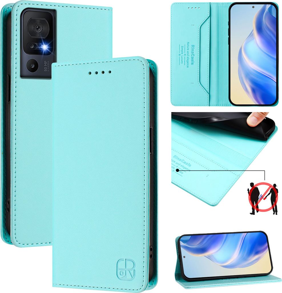 Lederhülle für TCL 40 SE Hülle Flip Brieftasche Kartenfächern Ständer Schutzhülle Türkis