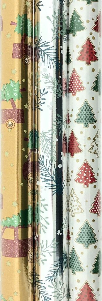 Sortiment an Geschenkpapier aus metallischem Weihnachtspapier K24 – 10 Meter x 70 cm – 3 Rollen