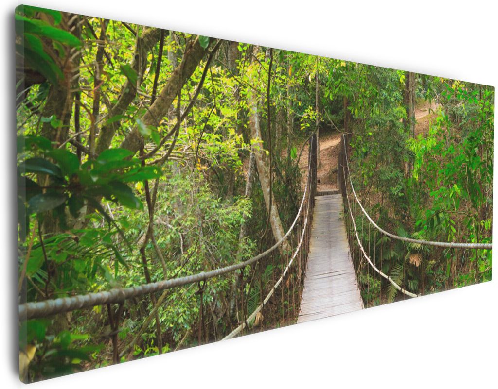 Wallario Premium Leinwandbild Hängebrücke im Urwald  grüner Produktbild 