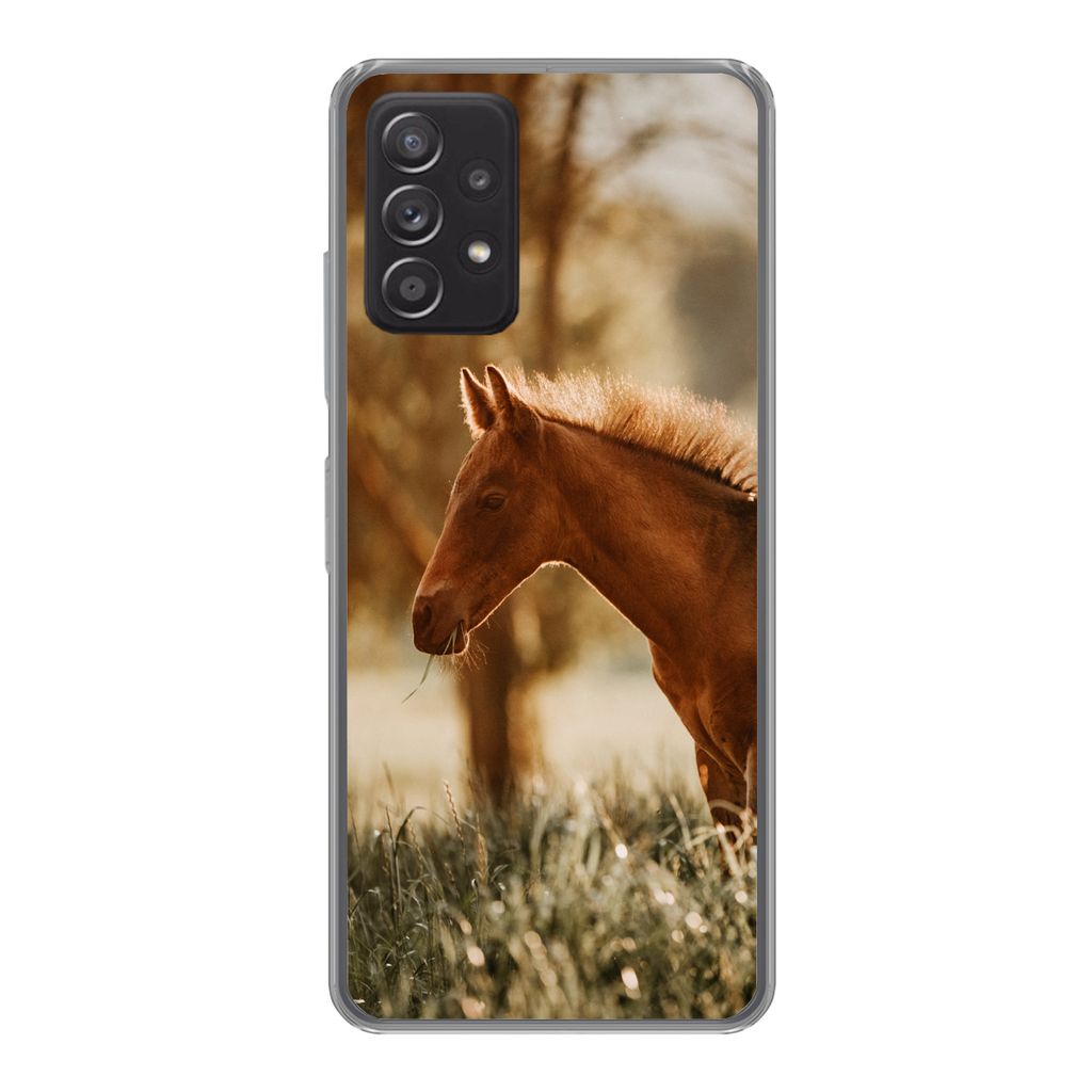 MuchoWow Handyhülle Schutzhülle Hülle für Samsung galaxy a73 Pferd - Licht - Wiese Silikon Softcase Handy Hülle - Handyhülle