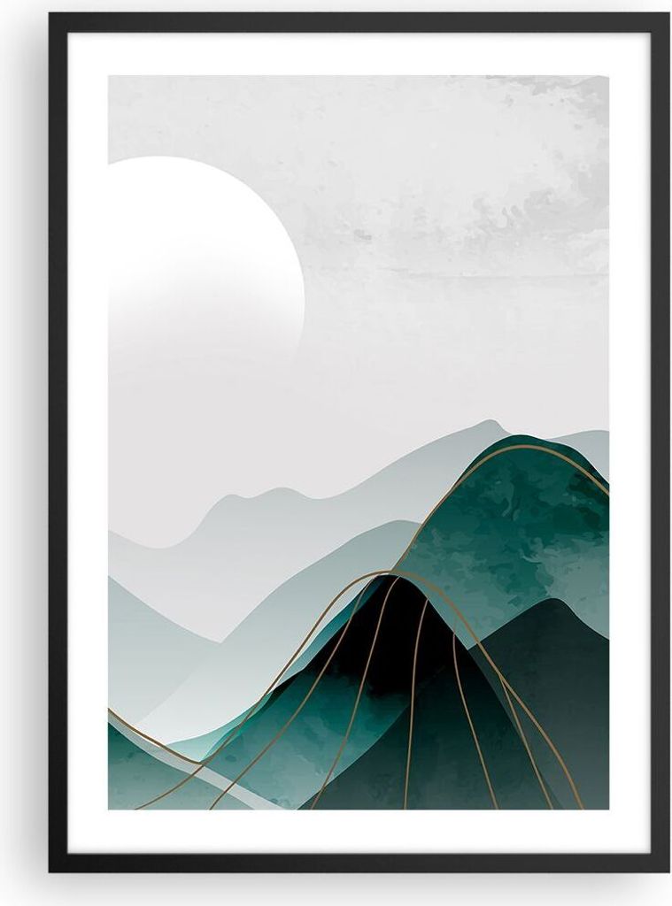 Gerahmtes Poster - Schwarzer Rahmen - Abstraktion Berge Stück - 50x70 cm - Wand Bild - Wanddeko - Wandbilder - Kunstposter - Wandposter - Bilderra...