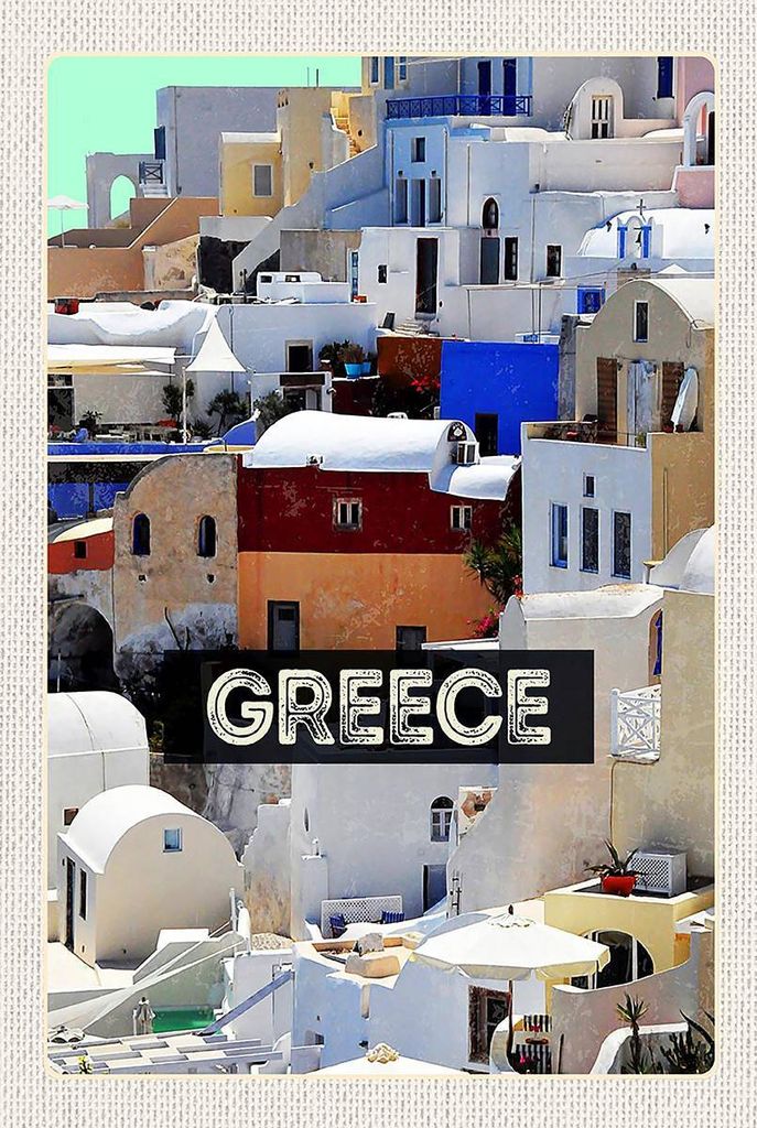 vianmo Holzschild 18x12 cm Greece Griechenland Häuser Bildmotiv Reisemotiv Abenteuer Reisen