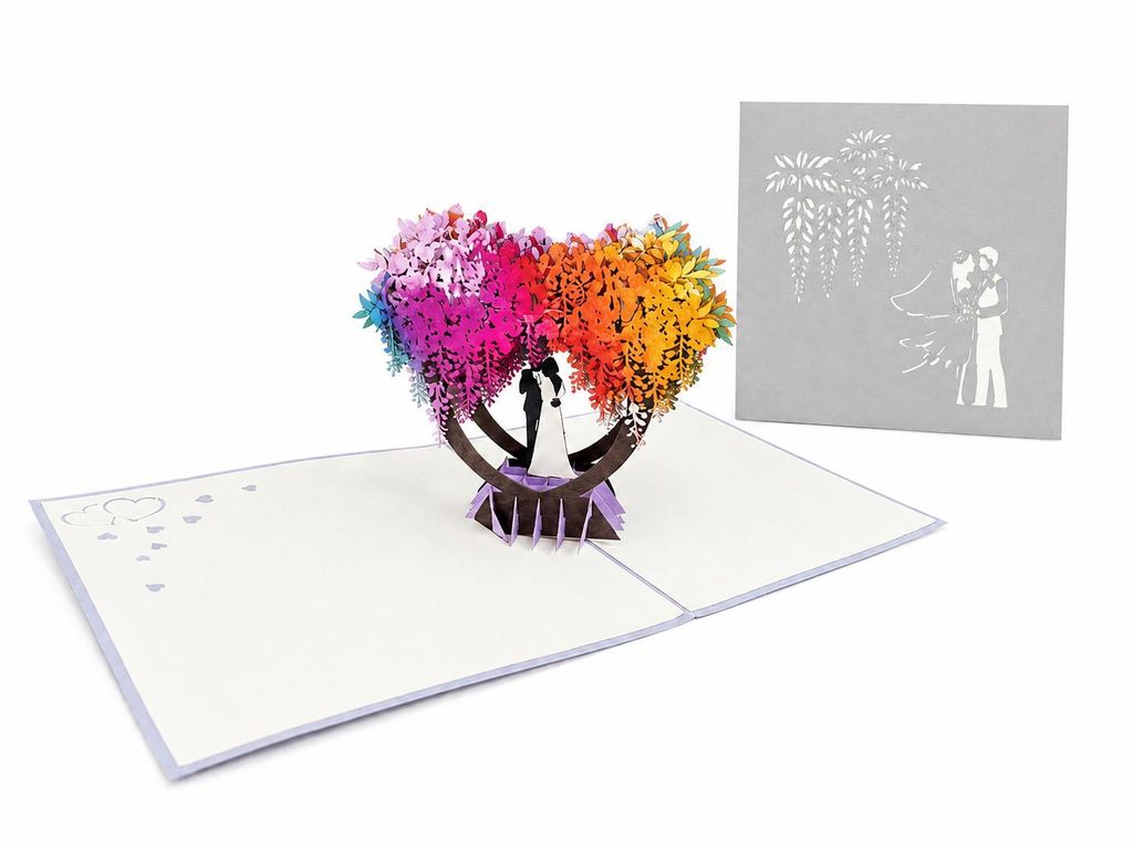 3D svatební přání, pop-up 3D svatební dar s obálkou, přání Obrázek produktu 