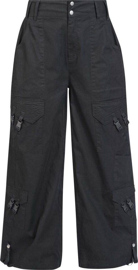 Gothicana by EMP Damen schwarze Stoffhose mit weit geschnittenem Bein XL