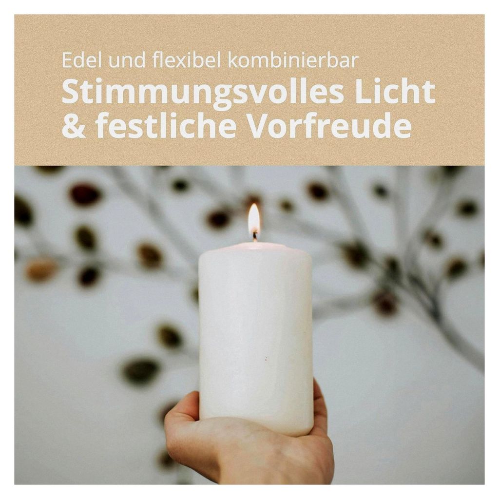 Bispol Weihnachtskerzen Set - 4 weiße Stumpenkerzen, Ø 4,8 cm, Höhe 7, 9, 11, 13 cm, 33 Stunden Brenndauer - Dekoration für Adventskerzen