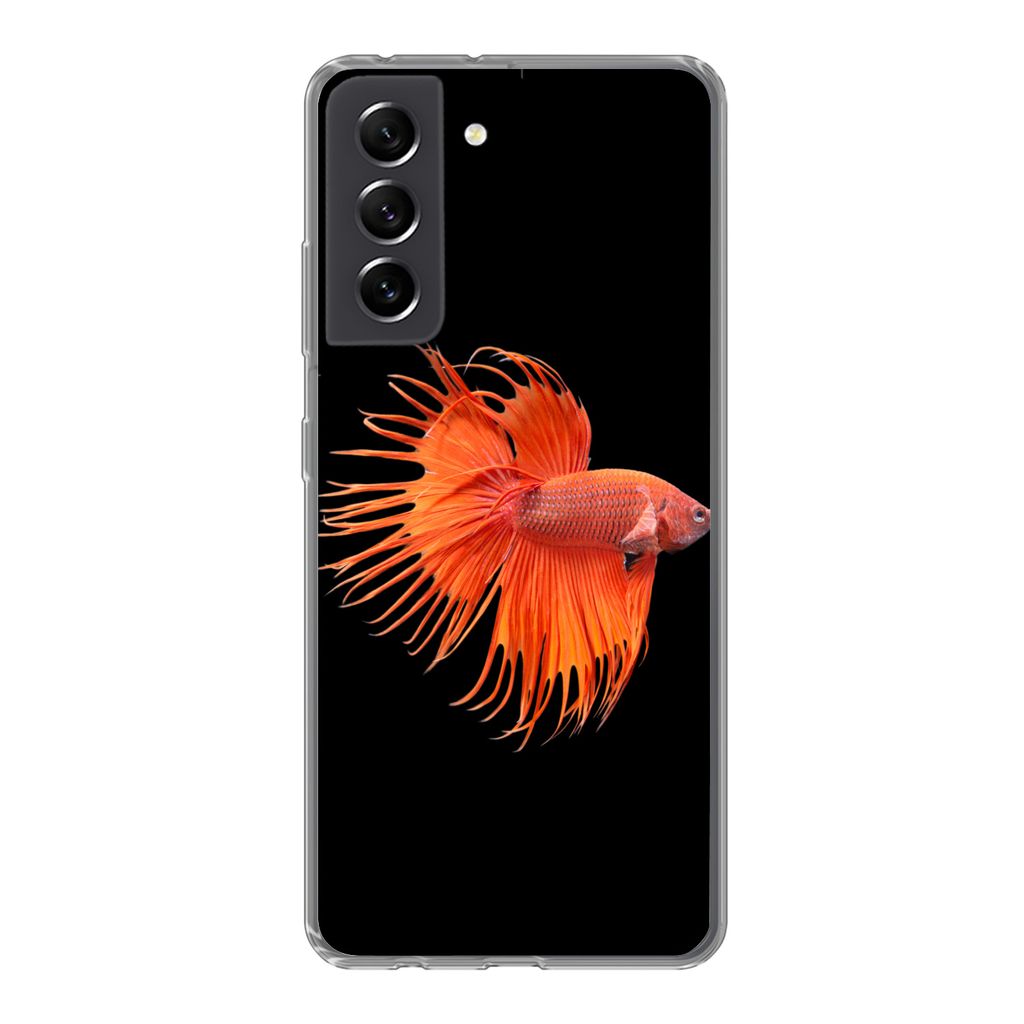 MuchoWow Handyhülle Schutzhülle Hülle für Samsung Galaxy S21 FE Fische - Wilde Tiere - Schwarz Silikon Softcase Handy Hülle - Mobiltelefonh...