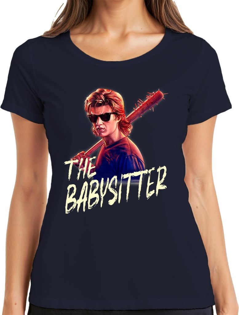 The Babysitter Slasher Sonnenbrille Stachelkeule 80s Steve Harrington Damen T-Shirt, Navy, L