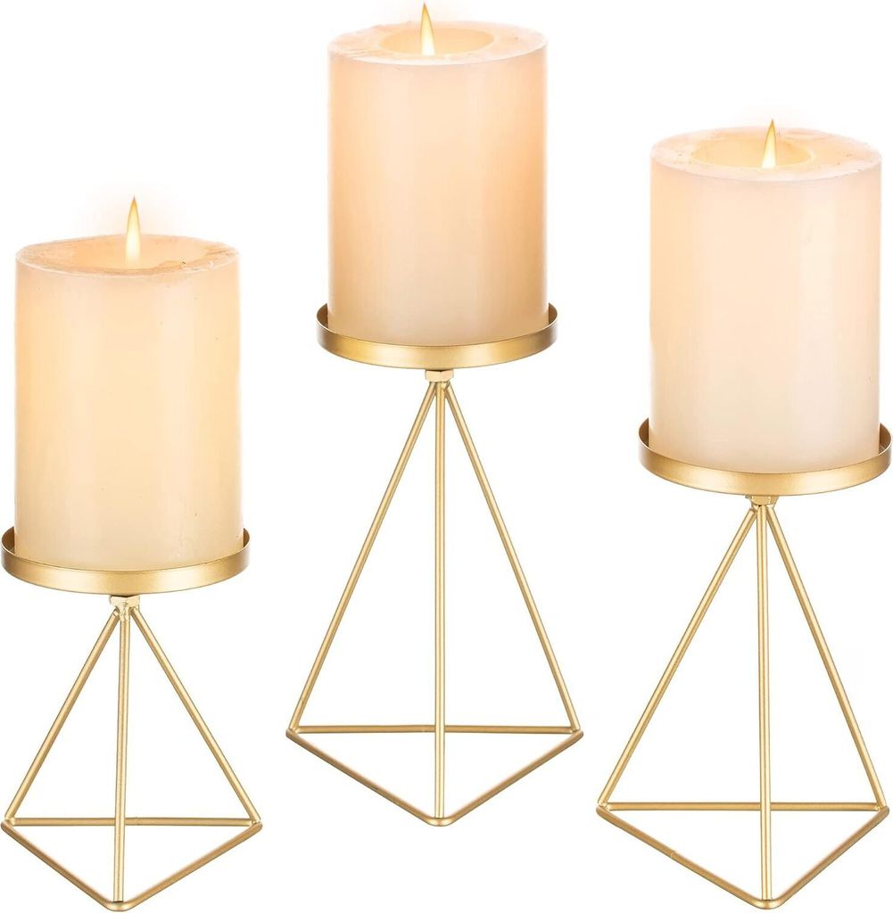 Kerzenständer Metall 3er Set, Eisen Deko Kerzenhalter für Stumpenkerze