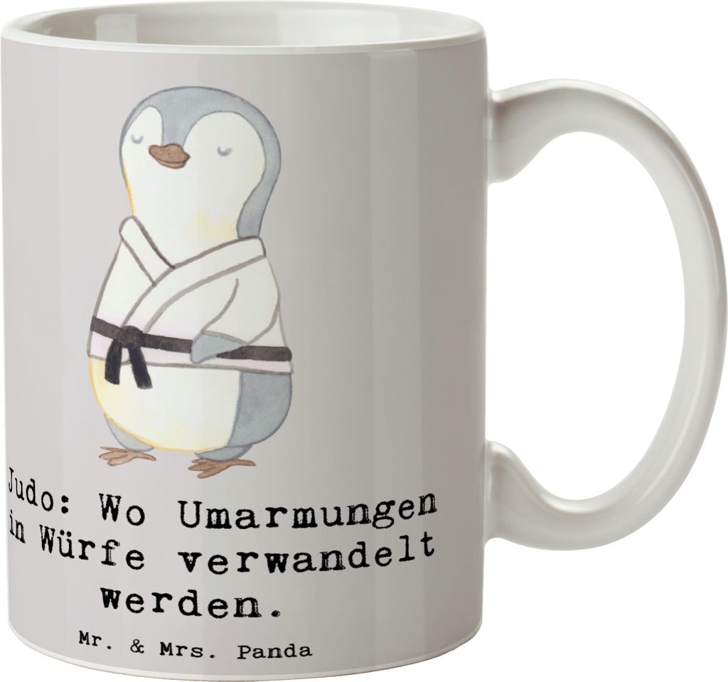 Mr. & Mrs. Panda Tasse Judo Umarmungen - Grau Pastell - Geschenk, Becher, statement, Trinkbecher, Teamsport, Kampfkunst, Technik, Disziplin, Humor,...