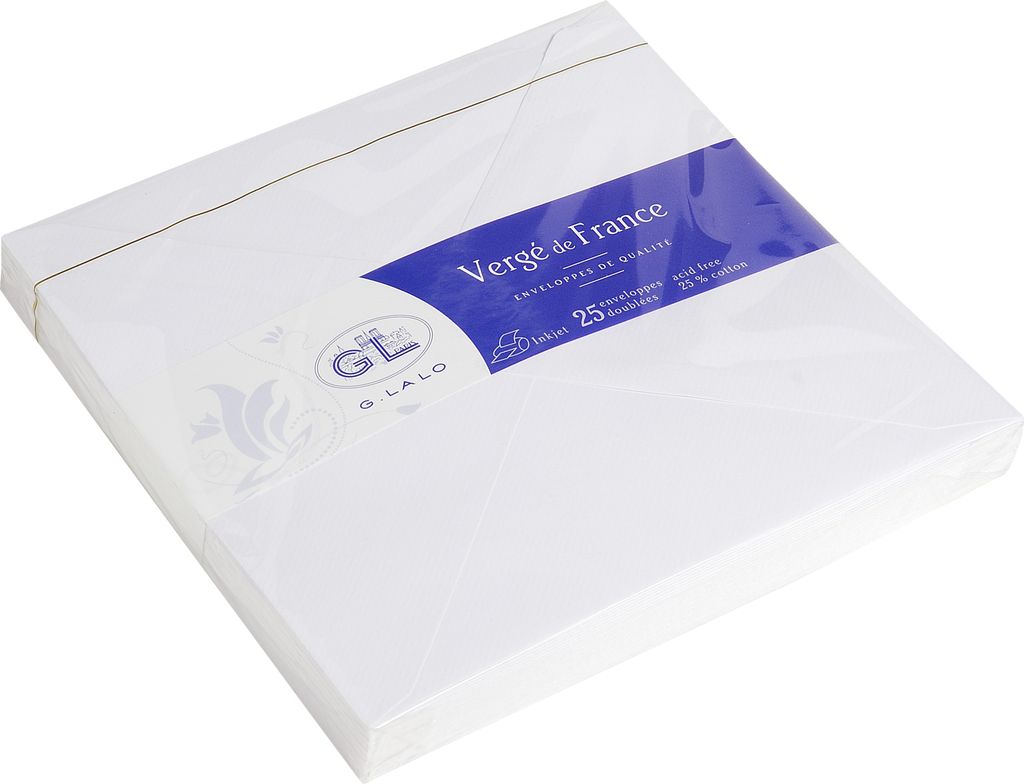 G.Lalo 4x Packung 25 Umschlägen Vergé de France, 165x165mm Extra weiß 22450L