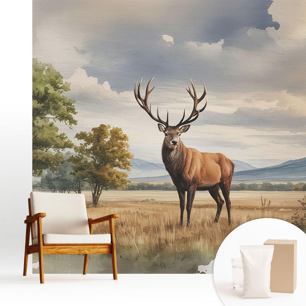 Fototapete - 250x250 cm - Tapete - Wandtapete - Wandbilder - Dekofolie - Tapete Folie - Wand - Dekoration - Wohnzimmer - Majestätischer Hirsch