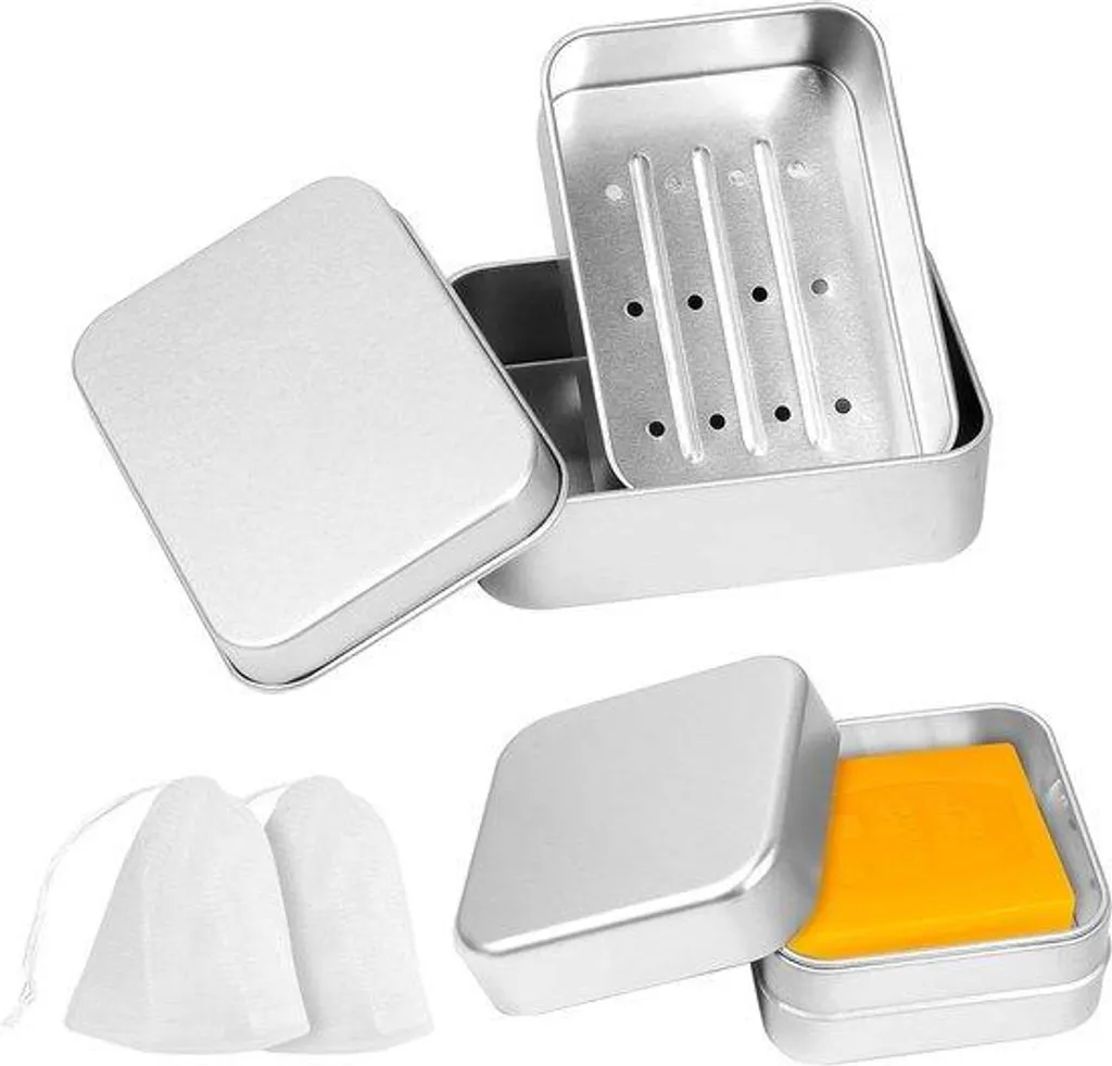 Rangement savon voyage en aluminium argent : Lot de 2 boîtes étanches