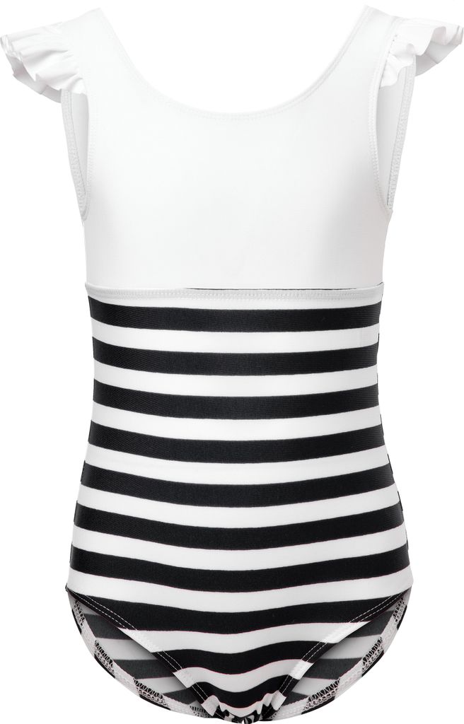 Mädchen Badeanzug schnelltrocknend einteilig UV 50 MS10-443 (Weiß/Schwarz/Streifen, 104)