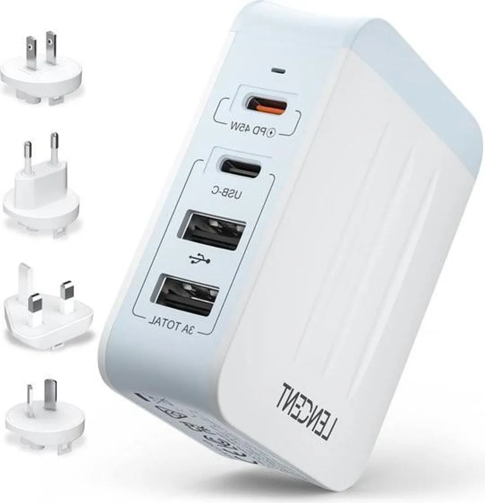 Adaptateur universel de voyage 45W USB-C PD blanc chargeur rapide