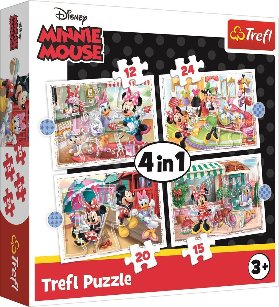 The image shows the packaging of a Minnie Mouse puzzle set for children.