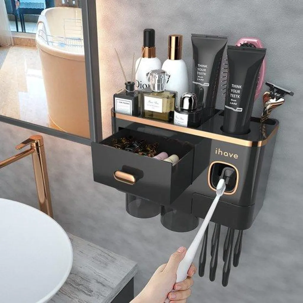 Porte-brosse à dents grande capacité avec distributeur et chargeur USB