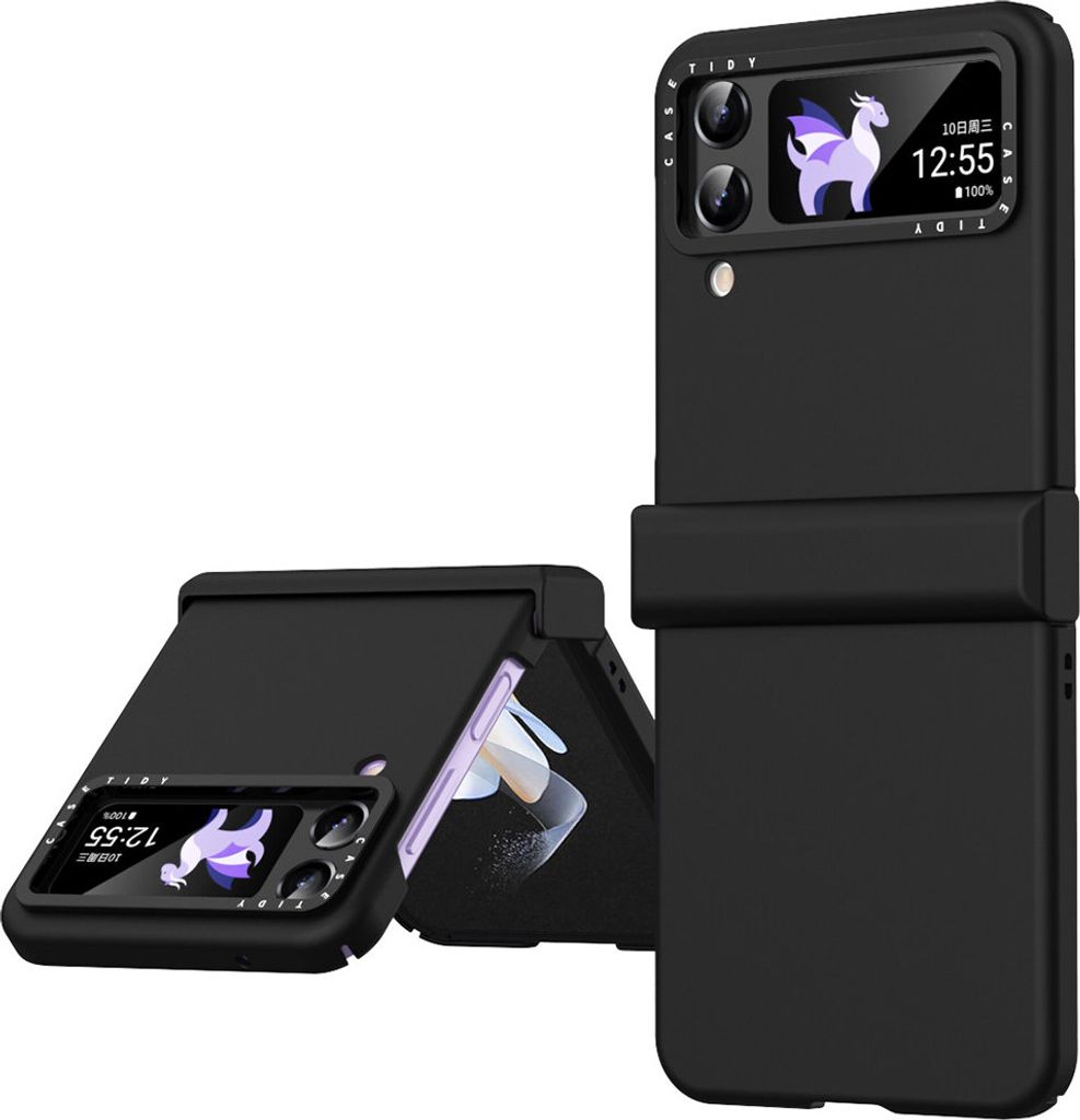 Galaxy Z Flip4 Hülle, Matt PC Kratzfest Scharnier Schutzhülle mit Objektivschutz für Samsung Galaxy Z Flip 4 5G Schwarz