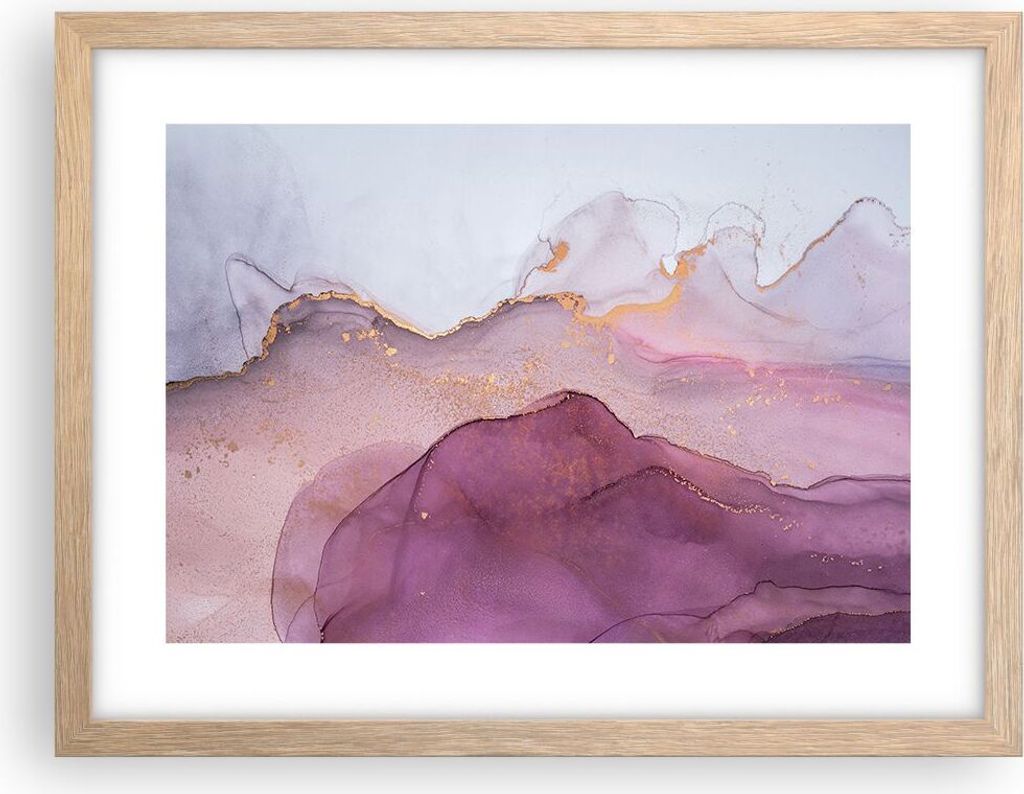Gerahmtes Poster - Rahmen in heller Eiche - Marmor Pink Violett - 40x30 cm - Wand Bild - Wanddeko - Wandbilder - Kunstposter - Wandposter - Bilderr...