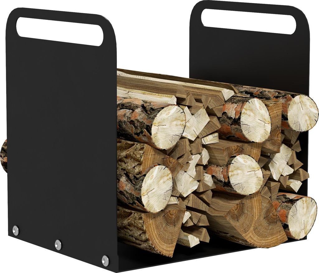 Outsunny Kaminholzregal 36,5 x 30 x 36 cm Brennholzregal mit Griffe, Feuerholzregal für Outdoor, Indoor, bis 30 kg, Stahl, Schwarz