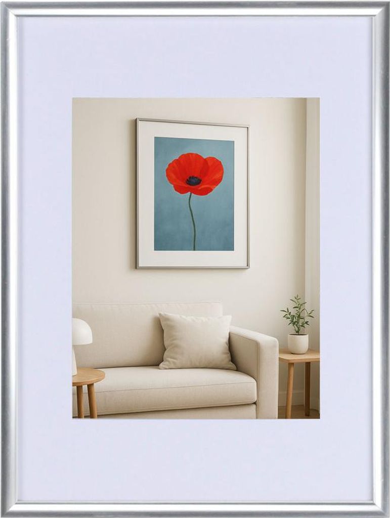 New Lifestyle Kunststoff Bilderrahmen mit Passepartout & Klarglas Collage Wanddeko Poster - Farbe: Silber | Format: 50x70